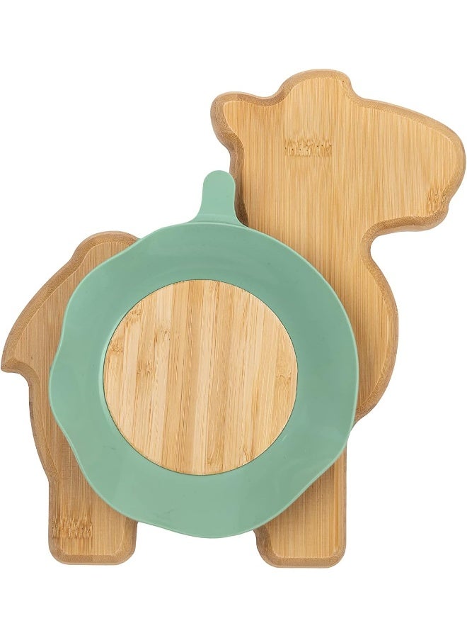 Citron Organic Bamboo Plate Suction + Spoon Camel Pastel Green - Image 3