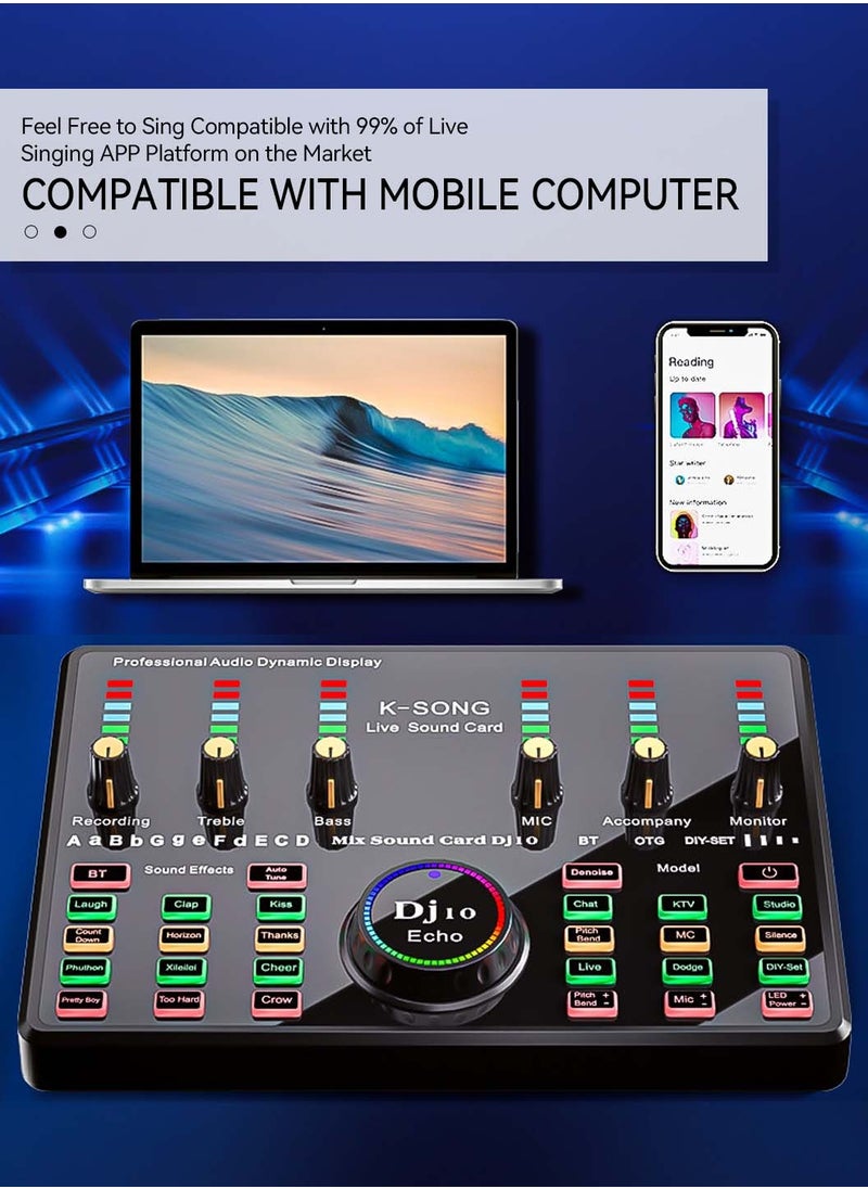 LEOKOR DJ10 Sound Card Podcast Equipment,DJ Mixer,Streaming Audio Mixer,Suitable for Live Broadcast/Tiktok/Youtube/PC/Karaoke (Black)  - Image 2