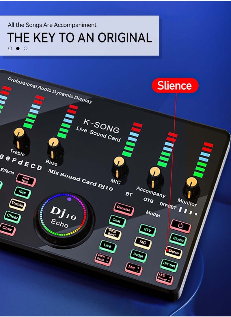 LEOKOR DJ10 Sound Card Podcast Equipment,DJ Mixer,Streaming Audio Mixer,Suitable for Live Broadcast/Tiktok/Youtube/PC/Karaoke (Black)  - Image 4