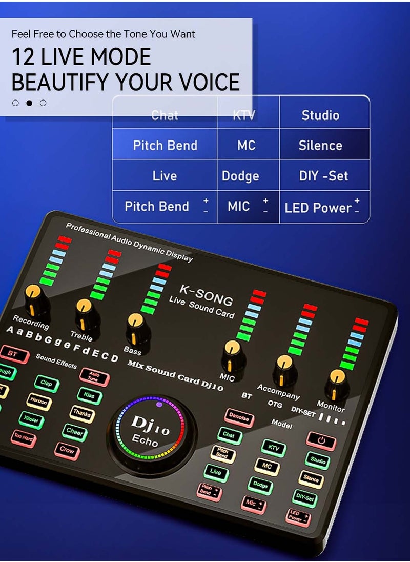 LEOKOR DJ10 Sound Card Podcast Equipment,DJ Mixer,Streaming Audio Mixer,Suitable for Live Broadcast/Tiktok/Youtube/PC/Karaoke (Black)  - Image 3