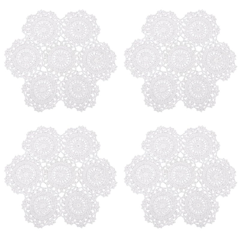kilofly kilofly Crochet Cotton Lace Table Placemats Doilies Pack 4pc White Blossoms 10 inch 