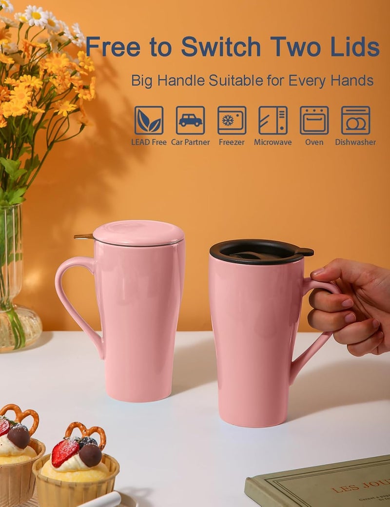 ARRADEN Tea Cup with Infuser and Lid, 18oz Large Tea Infuser Mug, Ceramic Loose Leaf Tea Mug with Strainer & Silicone Lid for Women, Man, Christmas, Gifts (Pink) - Image 2