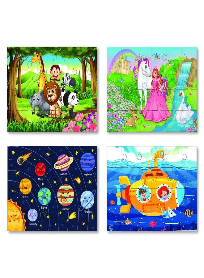 Khilonewale Wooden Jigsaw Puzzle Set of 4 - Rain, Fair, Snow, Dinosaur - 24 Pcs Each - Fun & Educational Puzzles for Children, Durable Wooden Puzzles, Early Learning Activity Toys - Image 1