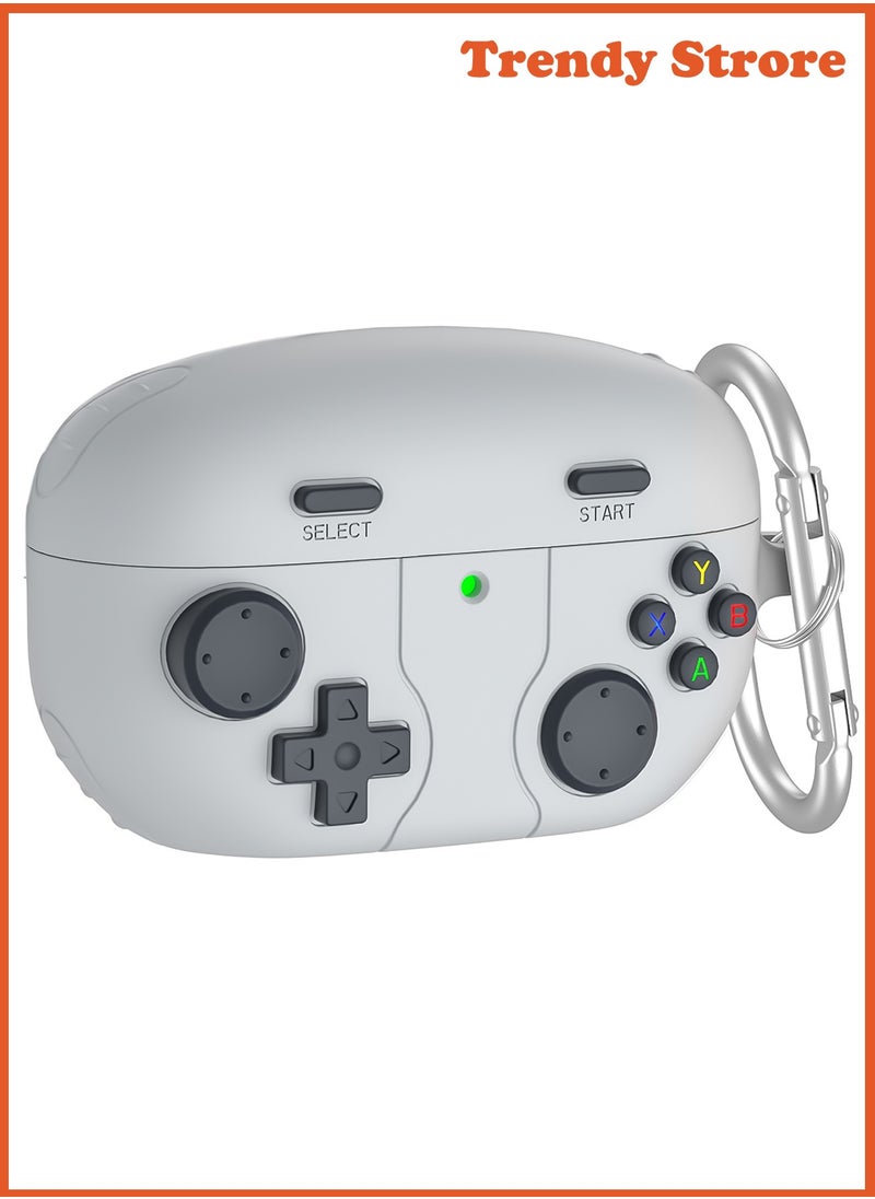 Compatible with Sony WF-1000XM5 Case Cover with Carabiner, 3D Game Console Silicone Design, Shockproof Protective Case (Light Gray)