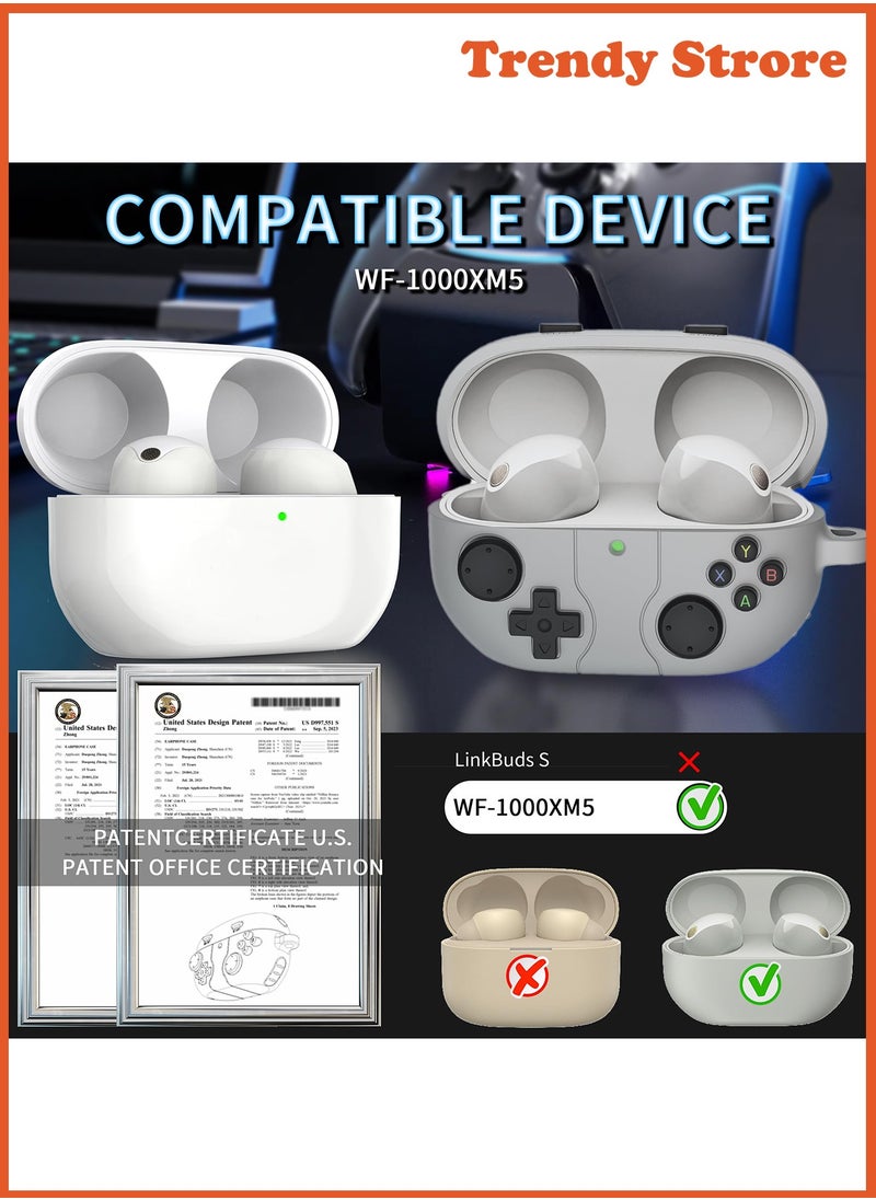 Compatible with Sony WF-1000XM5 Case Cover with Carabiner, 3D Game Console Silicone Design, Shockproof Protective Case (Light Gray)