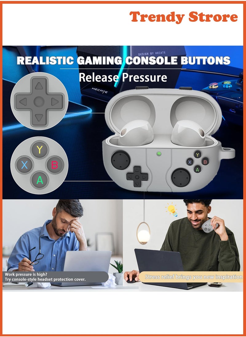 Compatible with Sony WF-1000XM5 Case Cover with Carabiner, 3D Game Console Silicone Design, Shockproof Protective Case (Light Gray)