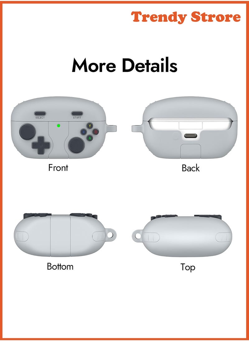 Compatible with Sony WF-1000XM5 Case Cover with Carabiner, 3D Game Console Silicone Design, Shockproof Protective Case (Light Gray)