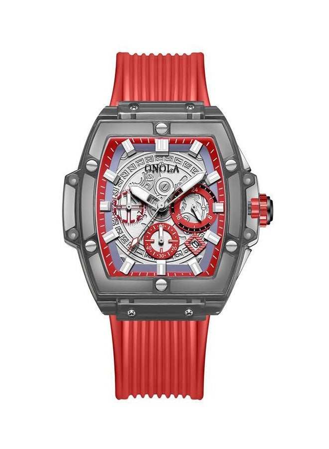 ONOLA ​​ONOLA Fashion Men's Watch - Transparent Black Case with Red Strap, Multifunction Luminous Display, 30M Water Resistance, Trendy Sporty Style for Daily Wear & Nighttime Activities​​