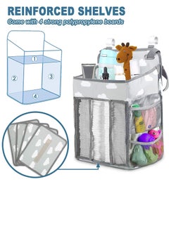 Y&D Diaper Caddy Hanging Organizer Nursery Nappy Organiser Holder Stacker for Baby Crib Changing Table Playard Wall Shower Bedside Storage Grey  - Image 3