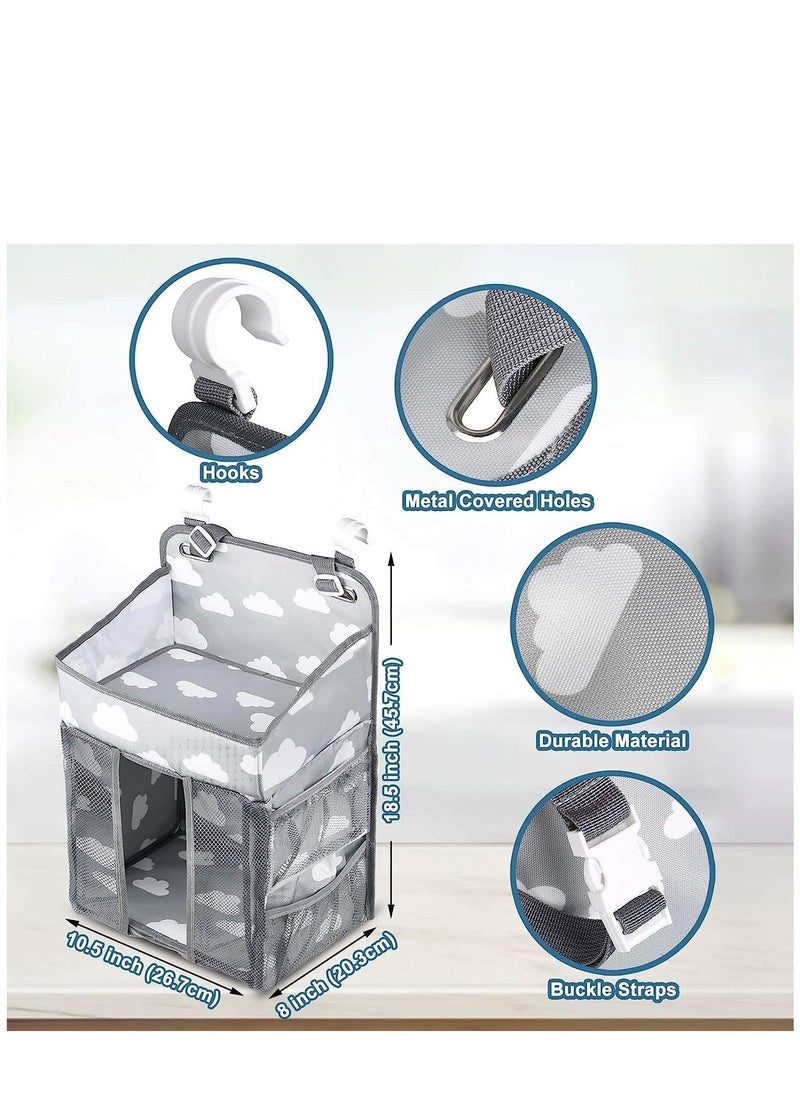 Y&D - Diaper Caddy Hanging Organizer Nursery Nappy Organiser Holder Stacker for Baby Crib Changing Table Playard Wall Shower Bedside Storage Grey - Image 1