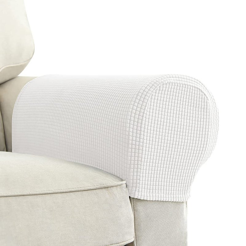 Chaexii Premium Polyester Sofa Arm Cover Scratch Resistant Protector Covers Washable Elastic Armrest Covers for SquareCurvedSloping Couch Armrests 2Pcs White