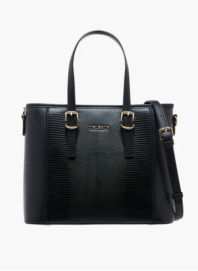 Celeste Women's Textured Tote Bag with Double Handles and Detachable Strap