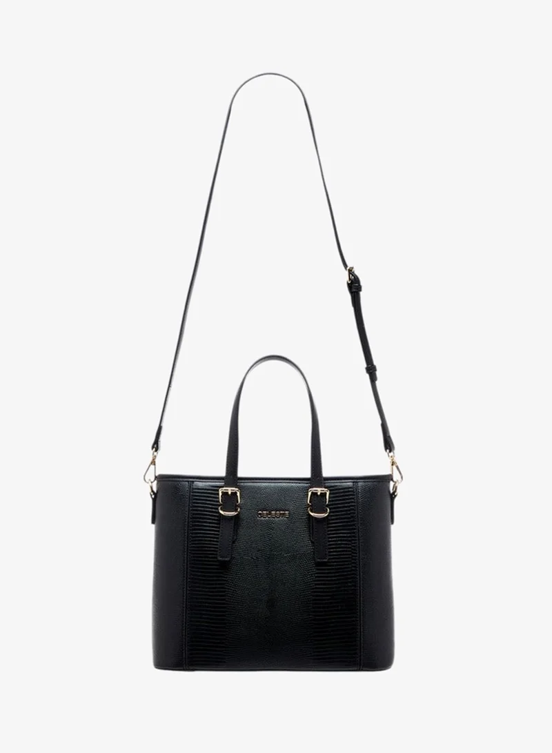 Celeste Women's Textured Tote Bag with Double Handles and Detachable Strap