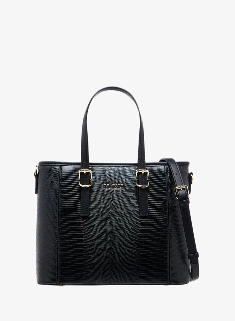 Celeste Women's Textured Tote Bag with Double Handles and Detachable Strap