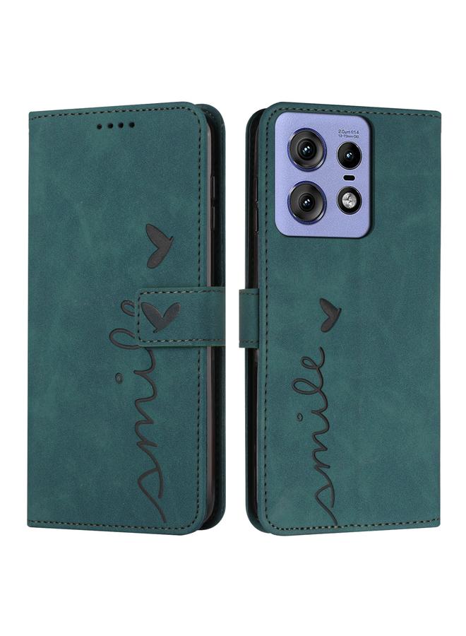 Green Tiger For Motorola Edge 50 Pro Skin Feel Heart Embossed Leather Phone Case with Long Lanyard(Green)