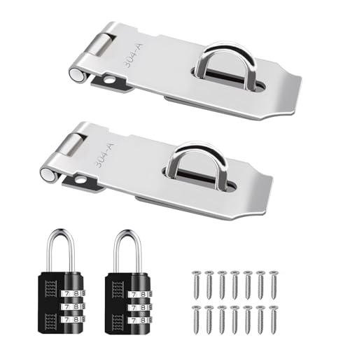 Tanbupu 2Pcs Door Locks Hasp Latch,3 Inch 304 Stainless Steel Safety Packlock Clasp Hasp Lock Latch,Hinge Lock Padlock with Screws for Gates,Doors,Cabinets, Closets and More - Image 1