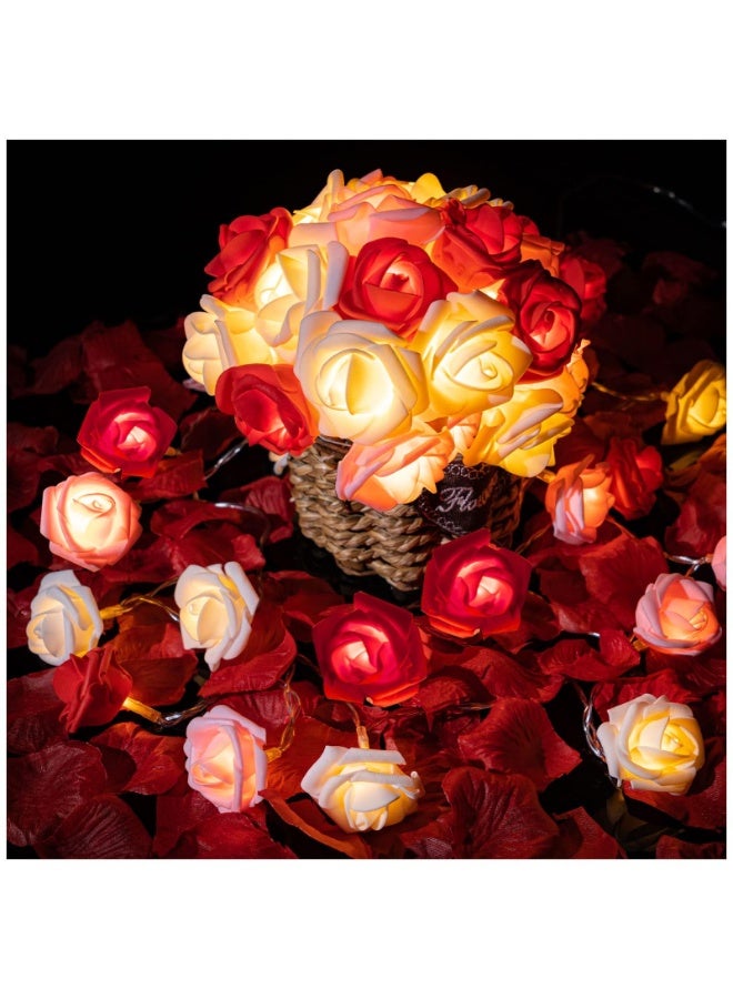 20pcs الرومانسية الورد زهرة سلسلة الأضواء، LED بطارية تعمل الأحمر الوردي الأبيض الورد الأضواء، 10Ft كرلاند لعيد الميلاد، الوردي الجنية أضواء (3m، 20 أضواء) لعيد الحب زفاف الديكور الداخلي في الهواء الطلق - Image 3