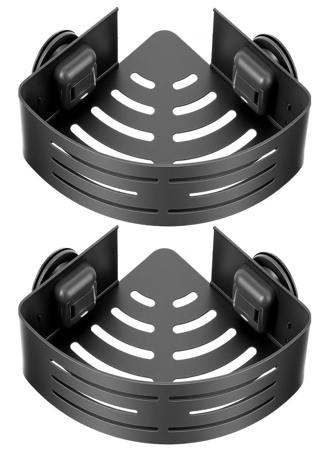 PercyEffie 2 Pack Corner Shower Caddy Suction Cup Rust-proof aluminum alloy With 4 hooks No drilling required Removable Waterproof Bathroom Storage Rack for Shampoo, Shower Gel, Razors (gunmetal gray) - Image 1