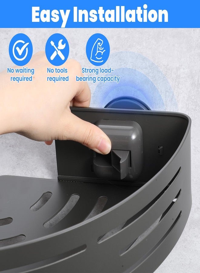 PercyEffie 2 Pack Corner Shower Caddy Suction Cup Rust-proof aluminum alloy With 4 hooks No drilling required Removable Waterproof Bathroom Storage Rack for Shampoo, Shower Gel, Razors (gunmetal gray) - Image 4