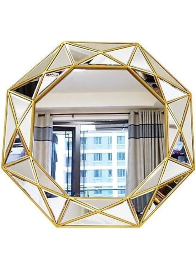 Decorhills 3D Octagonal Wall Mirror for Living Room, Bathroom, and Bedroom | Elegant Gold Glass Mirror | 65x65x5 cm | Modern Decorative Mirror for Home and Office | Durable and Stylish Design  - Image 2