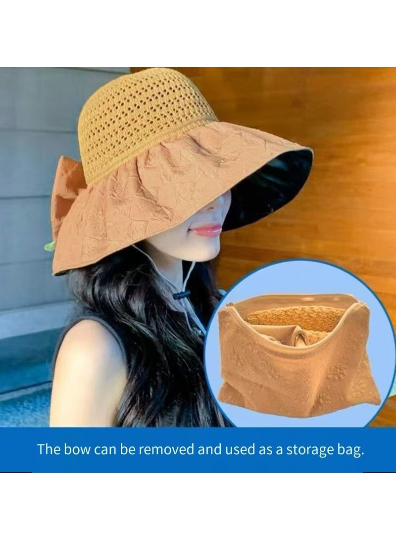 New Storage Bow Sunscreen Hat for Summer Sunshade, UV Protection, Outdoor Versatile, Large brimmed Fisherman's Hat  - Image 1