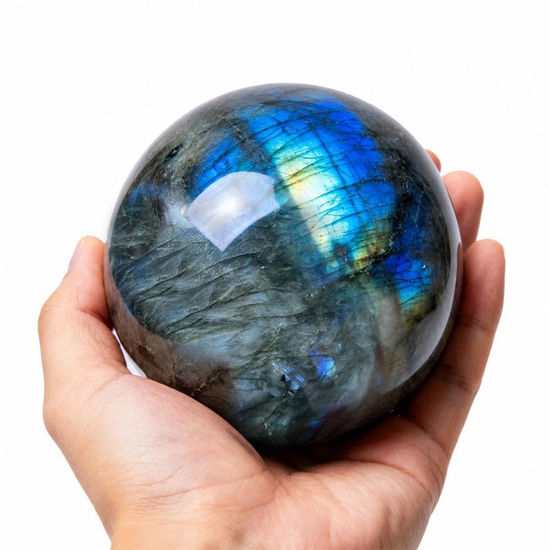 AierCrystal 236276inch67cm Natural Labradorite Crystal SphereHand Polished Blue Green Aurora Color Gemstone Ball Reiki Healing Stone Feng Shui Home Ornament Spiritual Meditation Decor Gifts a small base - Image 2