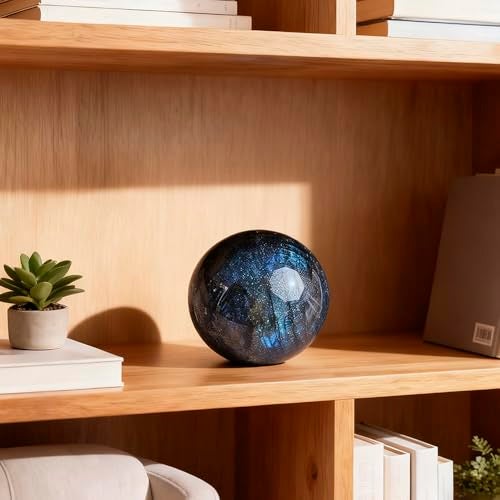 AierCrystal 236276inch67cm Natural Labradorite Crystal SphereHand Polished Blue Green Aurora Color Gemstone Ball Reiki Healing Stone Feng Shui Home Ornament Spiritual Meditation Decor Gifts a small base - Image 3