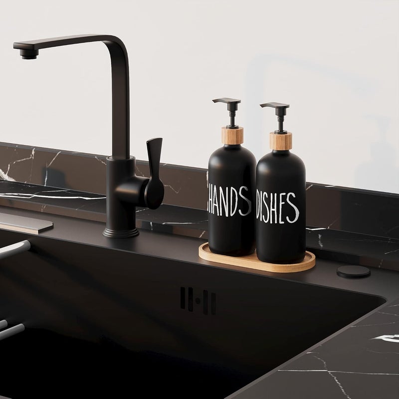 Aeakey Dish Soap Dispenser for Kitchen Sink.Glass Hand Soap Dispenser, Modern Farmhouse Decor for Bathroom,Kitchen Sink Decor - Image 2