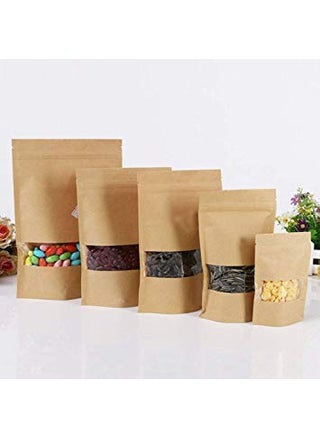 KCL Kraft Paper Stand up Pouches with Rectangle Transparent window (Food Grade) Dimension - 7 * 10 Inches - Brown Color (With Ziplock) -Capacity - 500Gms - Pack of 100 Pc - pzsku/Z71D383E33980B77344ACZ/45/1743255220/7d92d1e8-fe8d-4503-87bb-59a16cf6ba77