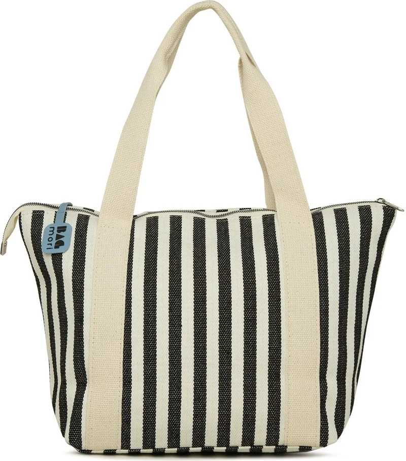 باجموري Black Striped Striped Tote Beach Bag