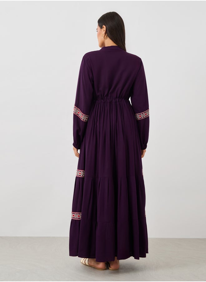 Maxim Creation Embroidered A-Line Jalabiya with Ruched Waist Detail  - Image 5