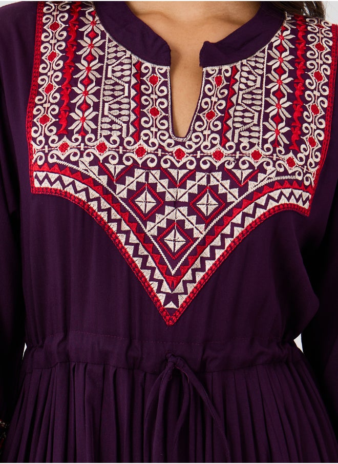 Maxim Creation Embroidered A-Line Jalabiya with Ruched Waist Detail  - Image 4