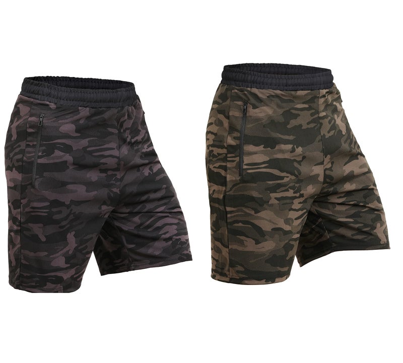NEVER LOSE Men's Running Shorts, Men's Cycling Shorts, Gym Shorts with Zipper Pocket Both Sides Pack of 2 (XXL, Army(Green+Grey)) - Image 1