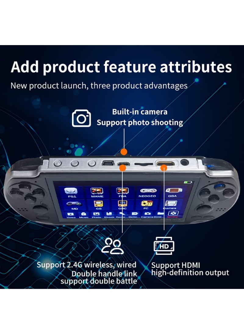 وحدة تحكم ألعاب محمولة X7 Plus مع تحميل مسبق 10000 لعبة، ألعاب فيديو محمولة تدعم مخرج Hdmi ومشغل مزدوج، لعبة كلاسيكية أركيد ريترو 4.3 شاشة سوداء