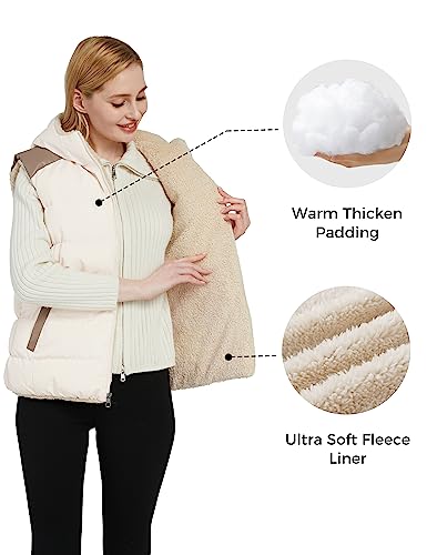 ZSHOW Women's Puffer Vest Thicken Warm Winter Vest Hooded Fleece Jacket(Creamy White,Medium) - Image 3