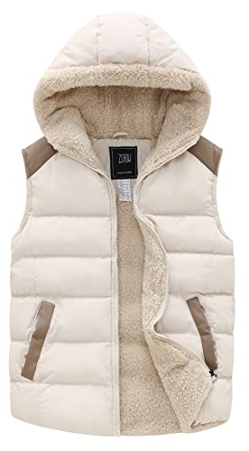 ZSHOW Women's Puffer Vest Thicken Warm Winter Vest Hooded Fleece Jacket(Creamy White,Medium) - Image 1