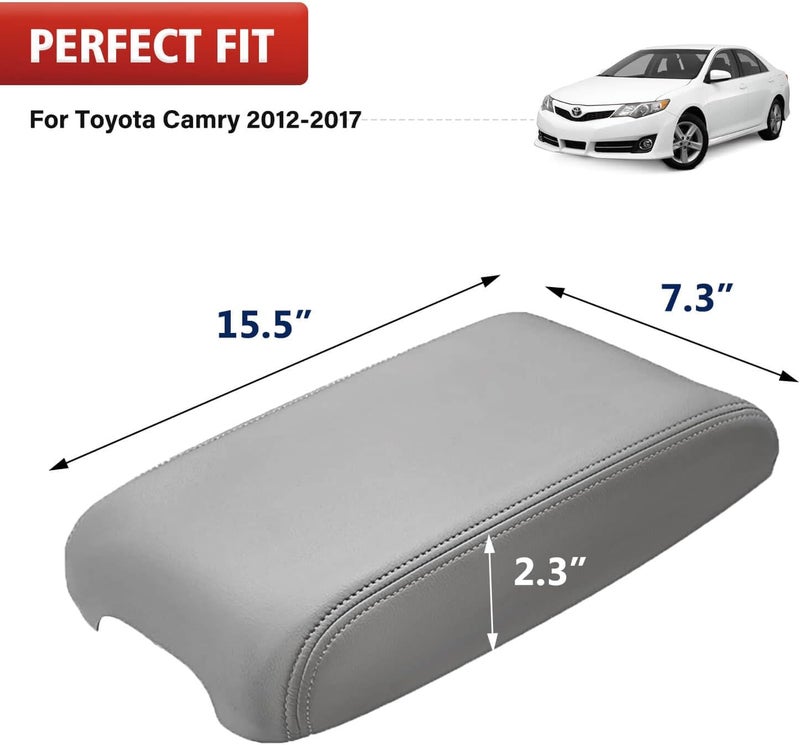 KBH غطاء مسند الذراع لوحدة التحكم المركزية البديل من لسيارة Toyota Camry 2012 2013 2014 2015 2016 2017، تقليم جلد الفينيل، غطاء استبدال مسند الذراع للسيارة، رمادي رمادي (بدون غطاء) - Image 1