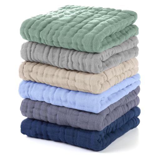 TERI BERI Muslin Baby Washcloths 5 Pack, 100% Cotton Wash Cloths for Babies, 10''X10'' Burp Cloths Absorbent and Soft for Newborn Infants Kids Boys Girls - Multicolor - Image 1