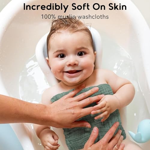 TERI BERI Muslin Baby Washcloths 5 Pack, 100% Cotton Wash Cloths for Babies, 10''X10'' Burp Cloths Absorbent and Soft for Newborn Infants Kids Boys Girls - Multicolor - Image 3