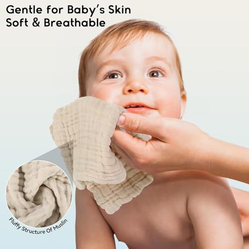 TERI BERI Muslin Baby Washcloths 5 Pack, 100% Cotton Wash Cloths for Babies, 10''X10'' Burp Cloths Absorbent and Soft for Newborn Infants Kids Boys Girls - Multicolor - Image 4