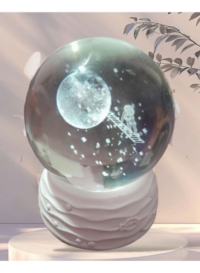 3D Crystal Ball Night Light Galaxy Space Night Light Battery Operated Colorful Home Decoration (Moon Climbing Design) - Image 1