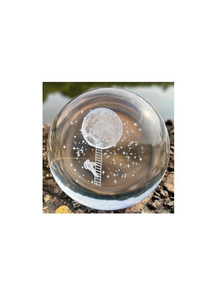 3D Crystal Ball Night Light Galaxy Space Night Light Battery Operated Colorful Home Decoration (Moon Climbing Design) - Image 2