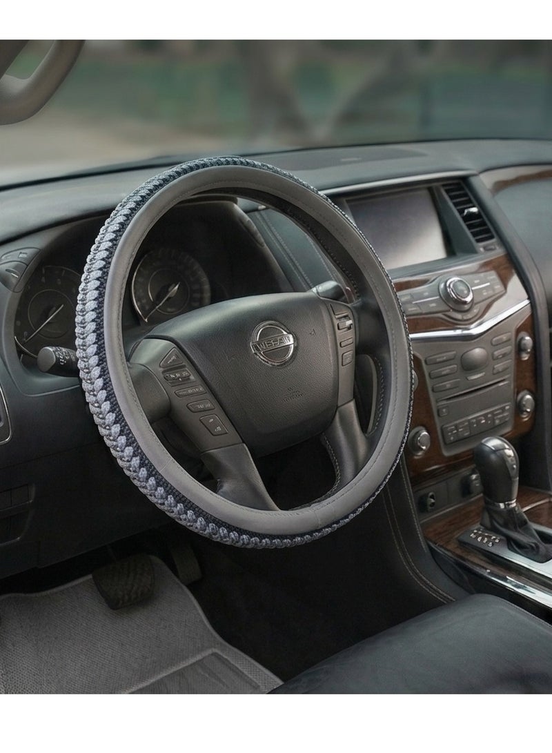 Universal Braided Microfiber Steering Wheel Cover - Anti-Slip, Breathable, & Heat Resistant - Grey/Black - Fits Most Cars & SUVs