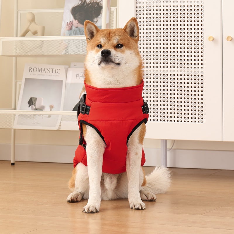 Winter Warm Cotton Dog Coat with Reflective Strap - Image 1