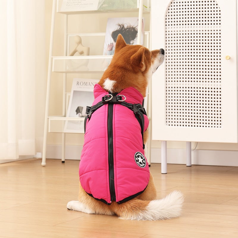 Winter Warm Cotton Dog Coat with Reflective Strap - Image 3