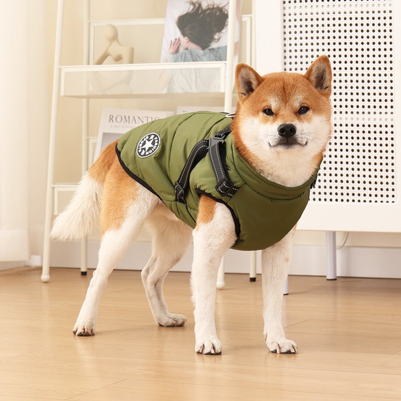 Winter Warm Cotton Dog Coat with Reflective Strap - Image 2