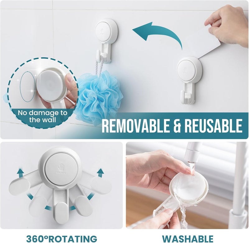 Taili Suction Cup Hooks Pack of 4 No Drilling & Removable 1 Second Installation White Wall Hooks Heavy Duty Suction Cup Hooks Max Hold 11lbs Hooks with Suction Cup for Bathroom/Kitchen/Hotel - Image 5
