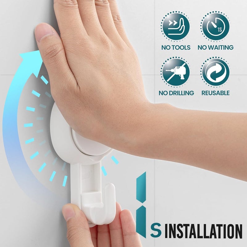 Taili Suction Cup Hooks Pack of 4 No Drilling & Removable 1 Second Installation White Wall Hooks Heavy Duty Suction Cup Hooks Max Hold 11lbs Hooks with Suction Cup for Bathroom/Kitchen/Hotel - Image 2