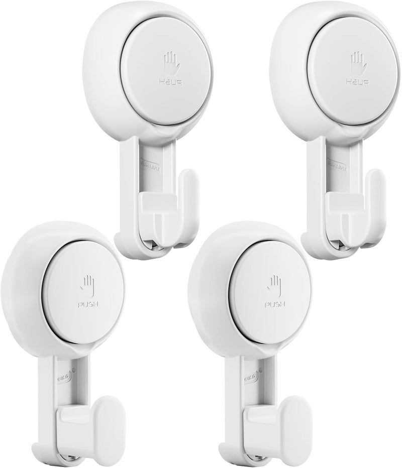 Taili Suction Cup Hooks Pack of 4 No Drilling & Removable 1 Second Installation White Wall Hooks Heavy Duty Suction Cup Hooks Max Hold 11lbs Hooks with Suction Cup for Bathroom/Kitchen/Hotel - Image 1