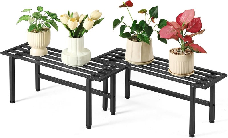Dipion 2 Pack Metal Plant Stand Outdoor Plant Shelf Indoor,1 Tier Heavy Duty Plant Stands for Multiple Plants,26" L x 10.12" H x 8.75" W,Black - Image 1